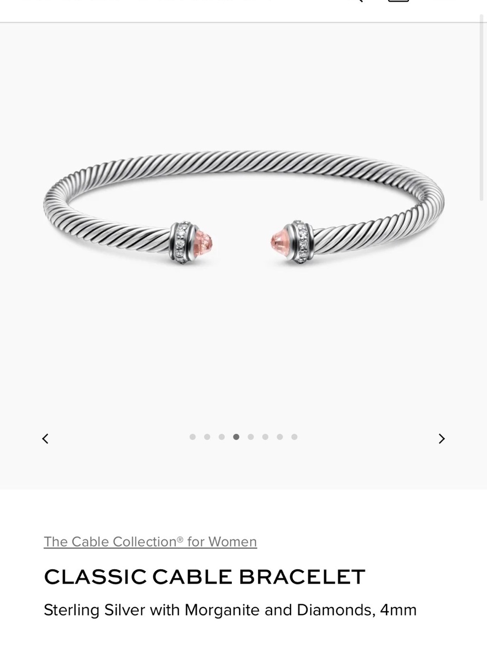 David Yurman Sterling Cable Bracelet with Pink Morganite Tips